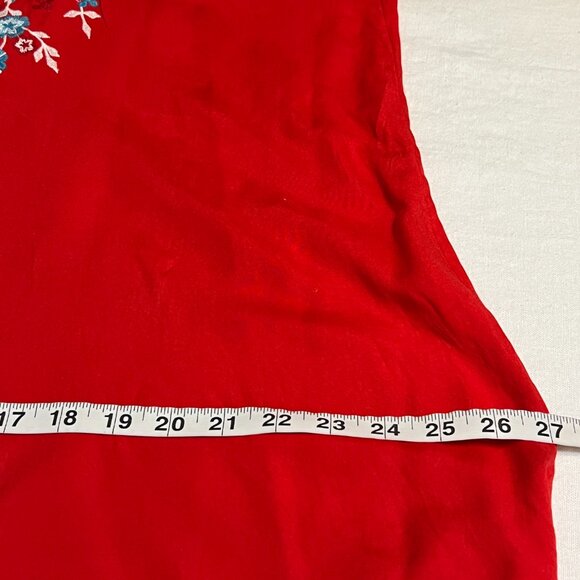 Shoreline Red Embroidered Boho Dress XL Sleeveless Rayon Tunic Festival Tie Back - Picture 8 of 10